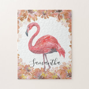 Roze waterverf Flamingo. Jigzaag Puzzle Legpuzzel
