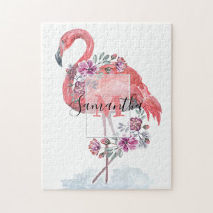Roze waterverf Flamingo. Legpuzzel