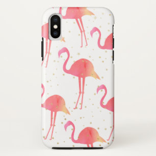 Roze Waterverf Flamingo patroon Gold Sparkles iPhone X Hoesje