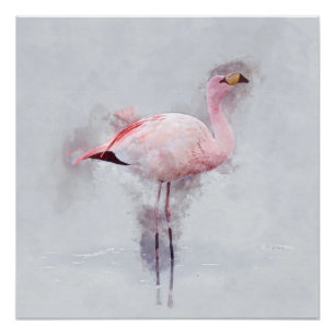Roze Waterverf Flamingo Perfect Poster