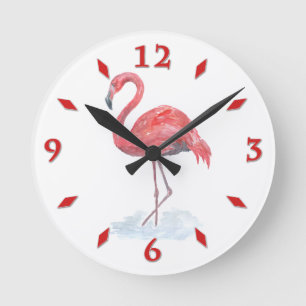 Roze waterverf Flamingo. Ronde Klok