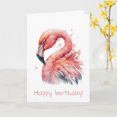 Roze waterverf flamingo verjaardag kaart (Gele Bloem)