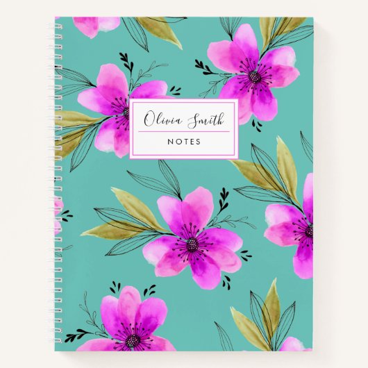 Roze waterverf floraal notitieboek (Voorkant)