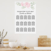 Roze Waterverf Floral 15-Tabel Zitkuur Poster (Keuken)