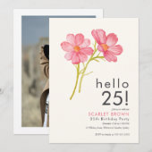 Roze Waterverf Floral 25ste geboortedag Kaart (Voorkant / Achterkant)