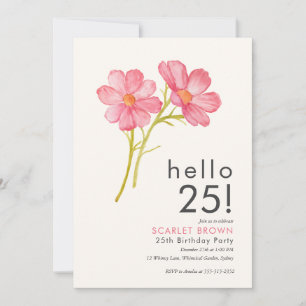 Roze Waterverf Floral 25ste geboortedag Kaart