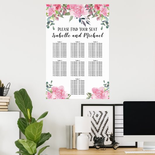 Roze Waterverf Floral 7-tabel Zitkuur Poster (Thuiskantoor)