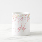 roze Waterverf Floral Aangepaste Monogram Naam Koffiemok (Center)