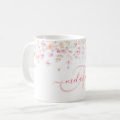  roze Waterverf Floral Aangepaste Monogram Naam Koffiemok (Voorkant links)