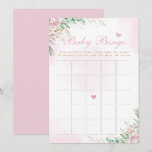 Roze Waterverf Floral Baby shower Bingo Game Kaart