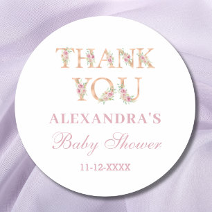 Roze Waterverf Floral Baby shower Hartelijk dank Ronde Sticker
