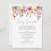 Roze Waterverf Floral baby sprinkle Kaart (Voorkant)