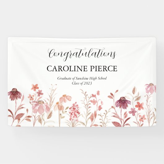 Roze Waterverf Floral Banner (Horizontaal)