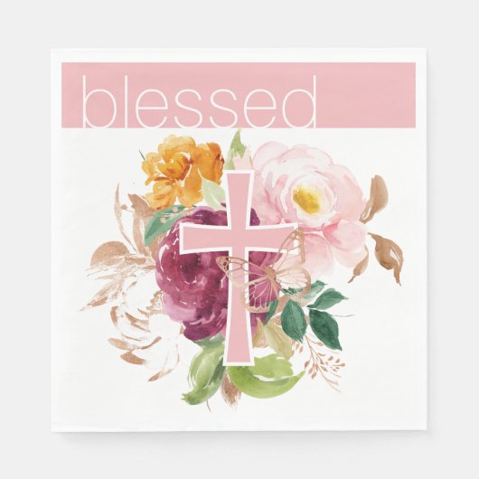 Roze Waterverf Floral Blessed Servet (Voorkant)