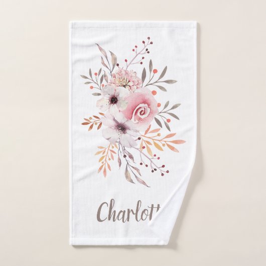 Roze Waterverf Floral Bouquet - Gepersonaliseerd Handdoek (Handdoek)