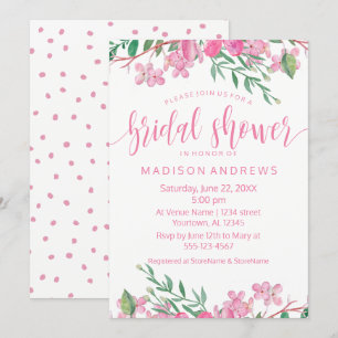 Roze Waterverf Floral Bridal Shower Kaart