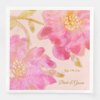 Roze Waterverf Floral bruiloft servetten