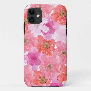  roze Waterverf Floral iPhone 11 Hoesje