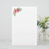Roze Waterverf Floral design Briefpapier (Staand voorkant)
