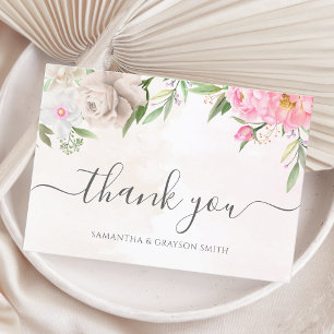 Roze Waterverf Floral Elegant Wedding Bedankkaart