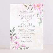 Roze Waterverf Floral Elegant Wedding Kaart