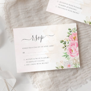 Roze Waterverf Floral Elegant Wedding RSVP Kaartje