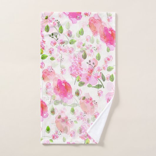 Roze Waterverf Floral Garden Pattern Bad Handdoek (Handdoek)