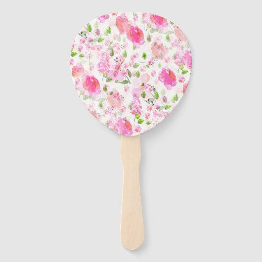 Roze Waterverf Floral Garden Pattern Handwaaier (Voorkant)