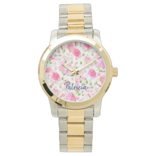 Roze Waterverf Floral Garden Pattern Horloge