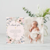 Roze Waterverf Floral Geometric | Fotobaptisme Bedankkaart (Staand voorkant)