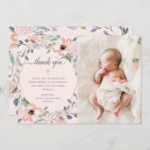 Roze Waterverf Floral Geometric | Fotobaptisme Bedankkaart (Voorkant / Achterkant)
