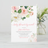 Roze Waterverf Floral Girl Baby shower per post Kaart (Staand voorkant)