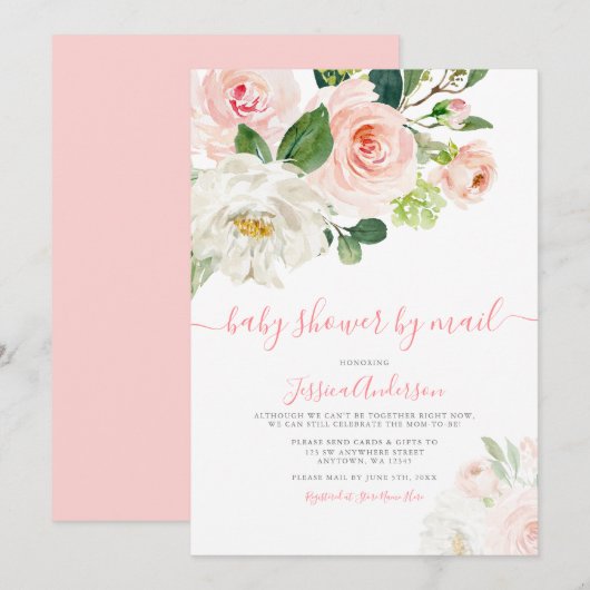 Roze Waterverf Floral Girl Baby shower per post Kaart (Voorkant / Achterkant)