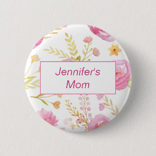 Roze Waterverf Floral ID Baby shower Ronde Button 5,7 Cm