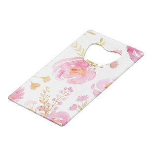 Roze Waterverf Floral Kredietkaart Flessenopener
