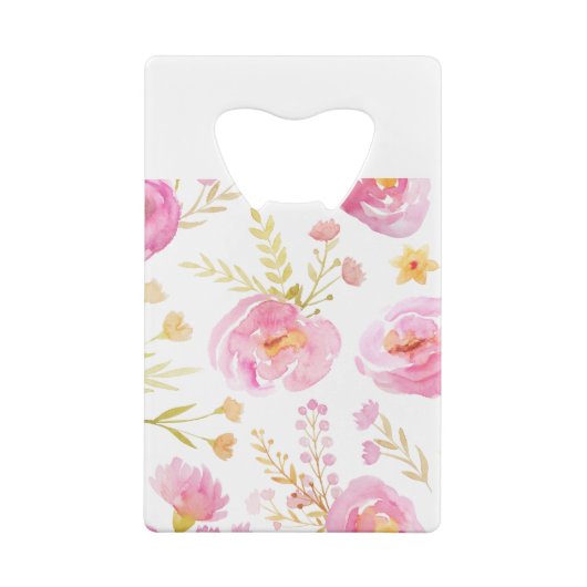 Roze Waterverf Floral Kredietkaart Flessenopener (Achterkant)