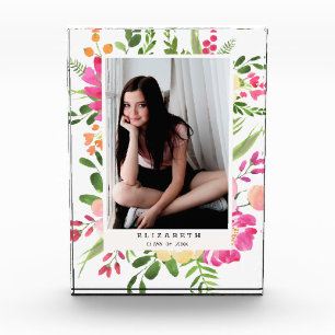 Roze Waterverf Floral Lijst Aangepast Afstuderen Fotoblokken