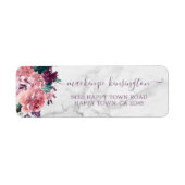 roze Waterverf Floral Marble Script Etiket (Voorkant)