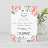 Roze Waterverf Floral Nursing Afstuderen Invite (Staand voorkant)