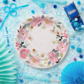 Roze Waterverf Floral Papieren Bordje (Feest)