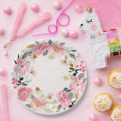 Roze Waterverf Floral Papieren Bordje (Feest)