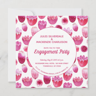 Roze Waterverf Floral Pattern Engagement Party Kaart