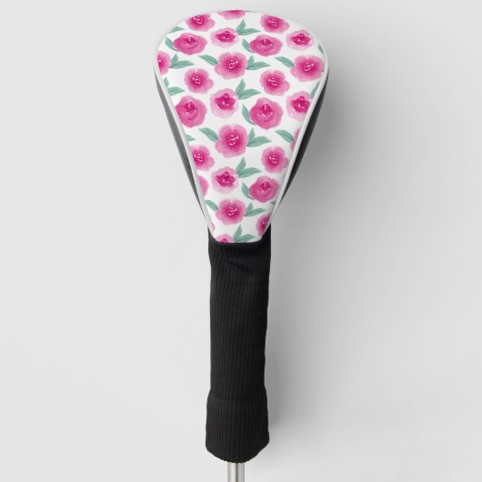 Roze Waterverf Floral Pattern Golfheadcover (Voorkant)