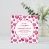 Roze Waterverf Floral Pattern Wedding Kaart (Staand voorkant)