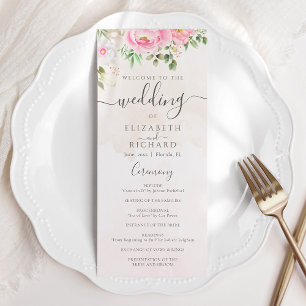 Roze Waterverf Floral Peonies Elegant Wedding Programma
