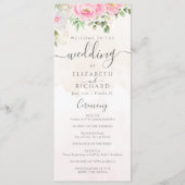 Roze Waterverf Floral Peonies Elegant Wedding Programma (Voorkant)