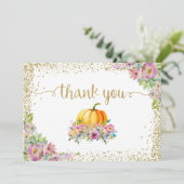 Roze Waterverf Floral Pumpkin Herfst Hartelijk dan Bedankkaart (Staand voorkant)