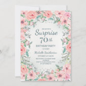 Roze Waterverf Floral Rozen Pearls 70th Birthday (Voorkant)