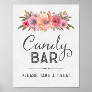 Roze Waterverf Floral Snoep Bar Weddenschap Poster