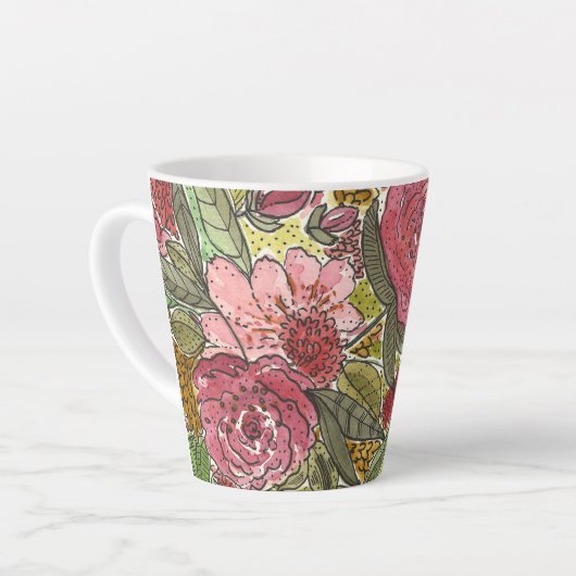 roze Waterverf Floral Spring Garden Latte Mok (Linkerhoek)